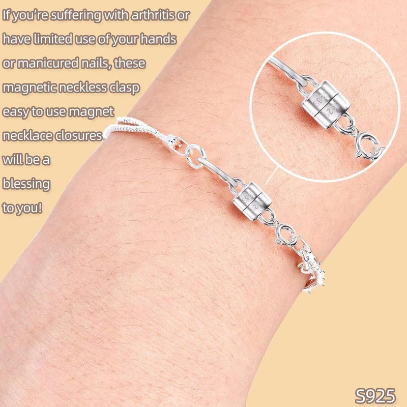 Qulltk 925 Sterling Silver Magnetic Necklace Clasps and Closures,Mini Bracelets Clasp Converter Gold and Silver Chain Extender for Jewelry Making Supplies - Image 3